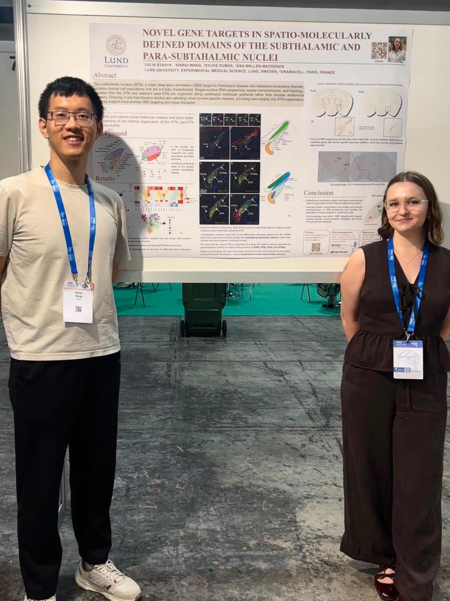 Julia and Xinrui presenting their poster at FENS Forum 2026